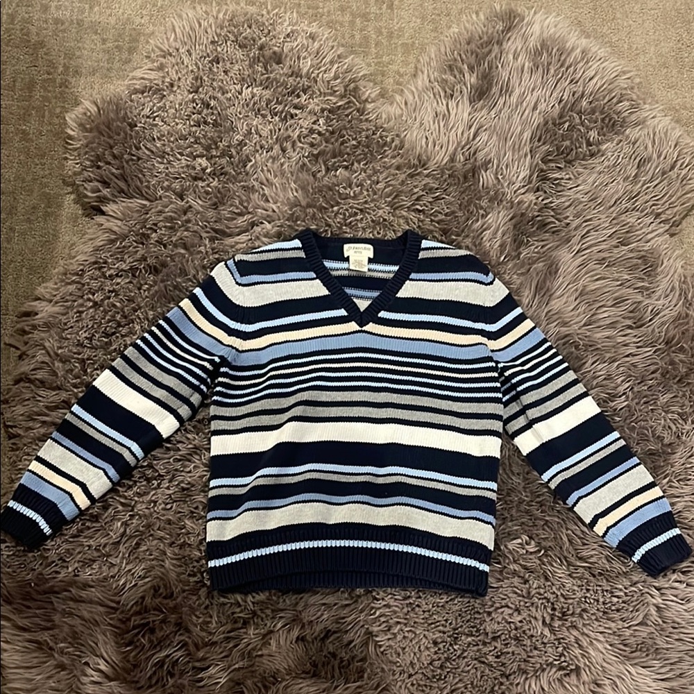 Men's Striped V-Neck Sweater - Navy and White